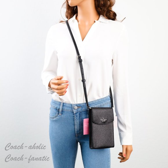 kate spade Bags Nwt Kate Spade Tinsel North South Glitter Phone Flap Crossbody In Black